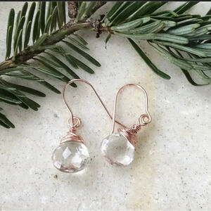 Rock Crystal Quartz,Rose Gold Filled,Dangle Earrings,White and Gold